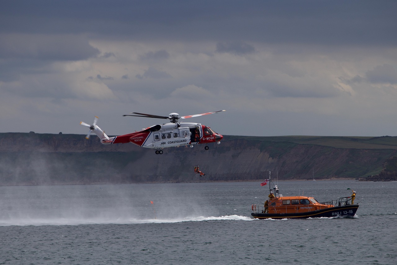 Rescue Helicopter Over Ocean
